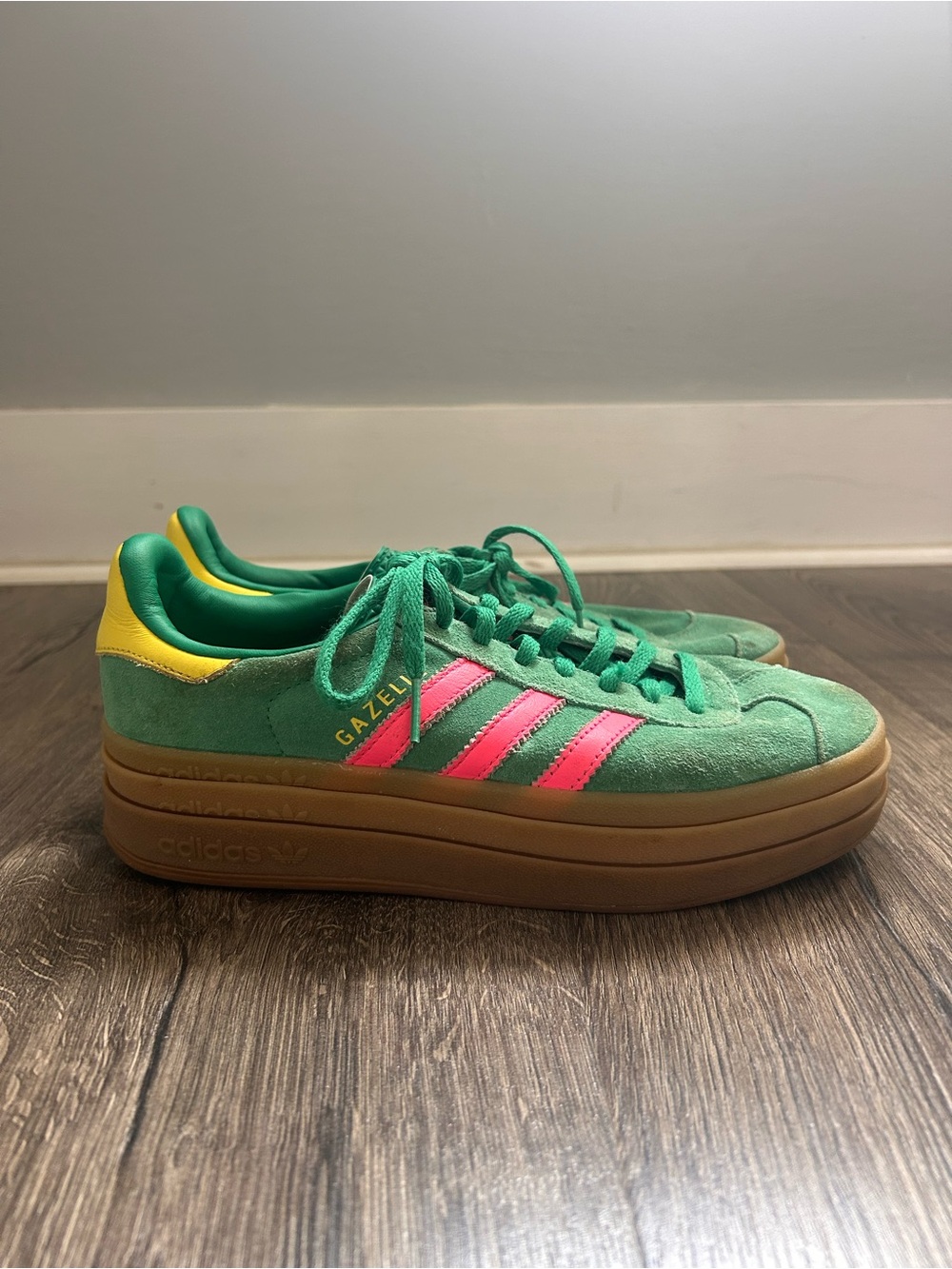 adidas Gazelle Platform Sneakers in Green, Pink & Yellow - Picture 2 of 7